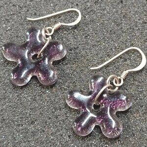 925 Sterling Floral Dangle Earrings Handcrafted Abstract Flower 4g